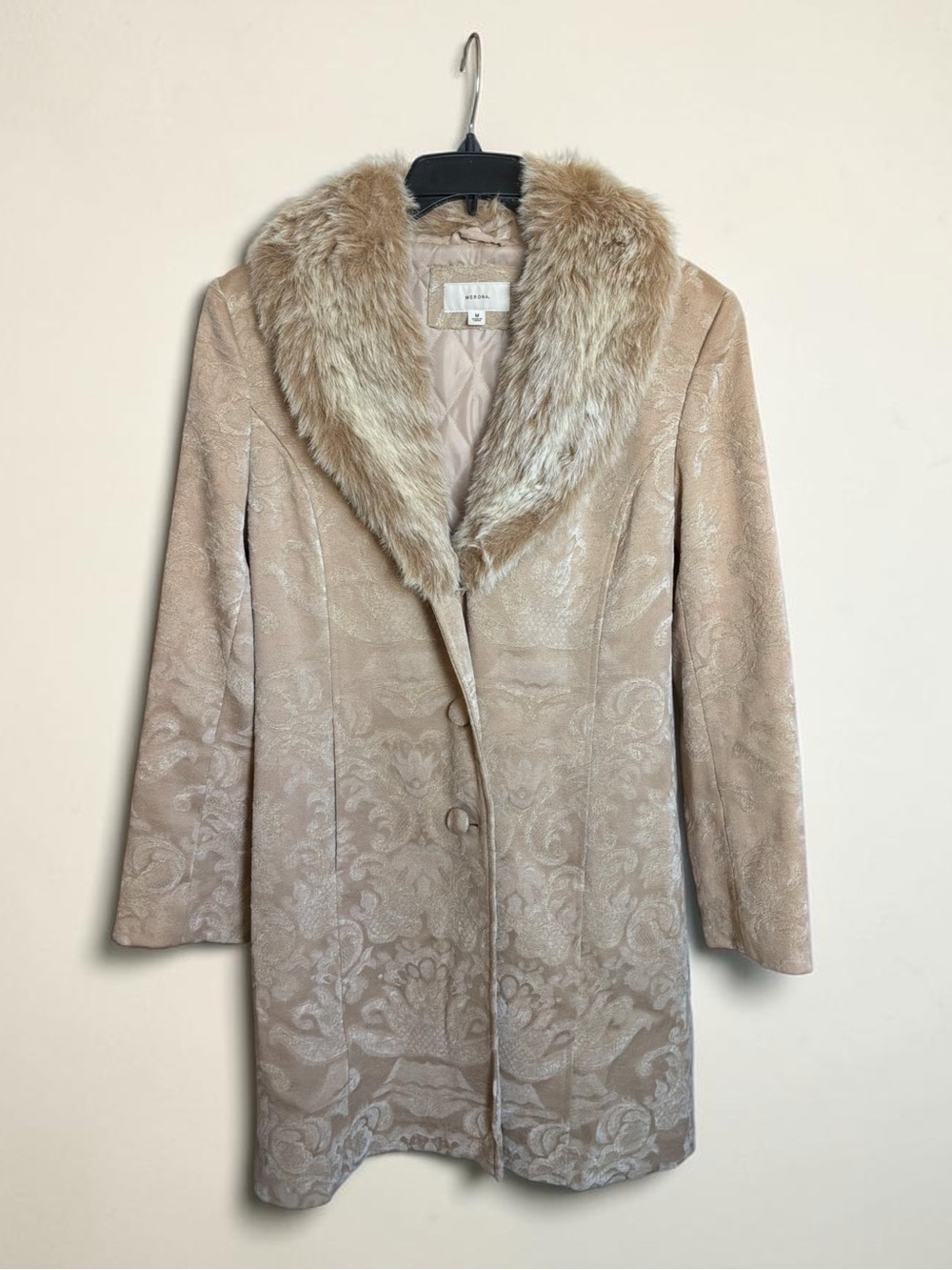 Merona Y2K Brocade Tapestry Faux Fur Collar Coat Medium